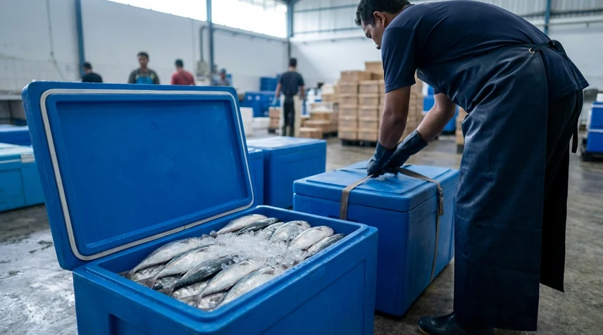 Ilustrasi AI kegiatan perdagangan ikan laut
